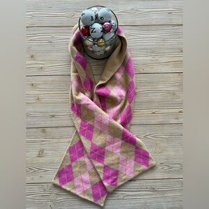 J.Crew Wool Cashmere Argyle Scarf | Tan Pink Orange 7x54